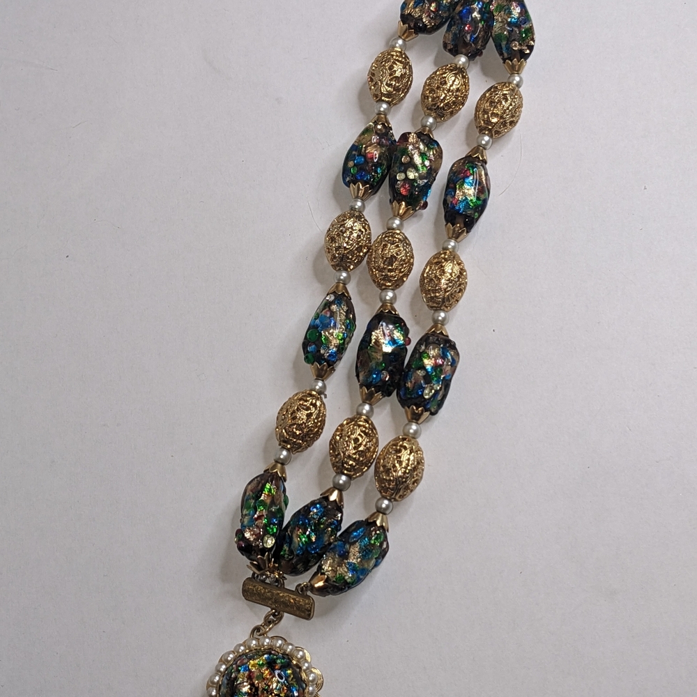 Vintage Napier Signed Beaded Bracelet – Foil Glass & Filigree Beads RARE - Picture 8 of 11